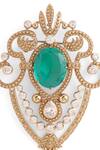 Shop_Cosa Nostraa_Gold Glass Stones Emerald Studded Love Brooch _Online_at_Aza_Fashions