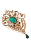 Cosa Nostraa_Gold Glass Stones Emerald Studded Love Brooch _at_Aza_Fashions