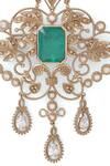 Cosa Nostraa_Gold Glass Stones Intricate Wonder Studded Brooch _at_Aza_Fashions