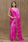 Buy_Samyukta Singhania_Magenta Silk Print Bandhani Saree With Running Blouse _at_Aza_Fashions