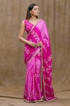 Shop_Samyukta Singhania_Magenta Silk Print Bandhani Saree With Running Blouse _Online_at_Aza_Fashions