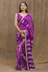 Buy_Samyukta Singhania_Purple Silk Print Bandhani Pattern Saree With Running Blouse _Online_at_Aza_Fashions