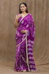 Buy_Samyukta Singhania_Purple Silk Print Bandhani V Neck Pattern Saree With Blouse _at_Aza_Fashions