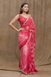 Buy_Samyukta Singhania_Red Silk Print Bandhani V Neck Pattern Saree With Blouse _Online_at_Aza_Fashions