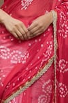 Shop_Samyukta Singhania_Red Silk Print Bandhani V Neck Pattern Saree With Blouse _Online_at_Aza_Fashions