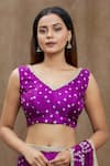 Shop_Samyukta Singhania_Purple Silk Print Bandhani V Neck Pattern Saree With Blouse _Online_at_Aza_Fashions