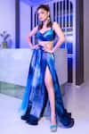 Harshita Singhvi_Blue Chiffon Printed Marble Texture Bralette And Slit Skirt Set _at_Aza_Fashions