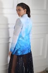 Shop_Harshita Singhvi_Blue Crepe Printed Marble Texture Blazer Shawl Lapel Skirt Set  _at_Aza_Fashions