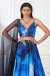 Buy_Harshita Singhvi_Blue Lehenga Crepe Printed Marble Texture V Neck Hand Embroidered Triangle Set _Online_at_Aza_Fashions