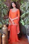 Buy_Harshita Singhvi_Orange Kurta Crepe Hand Embroidered Mirror Round Sharara Set  _at_Aza_Fashions