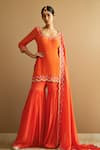 Harshita Singhvi_Orange Kurta Crepe Hand Embroidered Mirror Round Sharara Set  _Online_at_Aza_Fashions