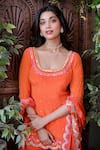 Harshita Singhvi_Orange Kurta Crepe Hand Embroidered Mirror Round Sharara Set  _at_Aza_Fashions