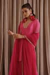 Buy_Harshita Singhvi_Pink Kurta And Palazzo Silk Embroidered Mirror Blunt V Neck Set  _Online_at_Aza_Fashions