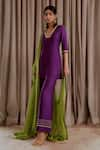 Buy_Harshita Singhvi_Purple Kurta And Palazzo Silk Embroidered Mirror Blunt V Short Set  _at_Aza_Fashions