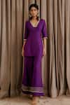 Buy_Harshita Singhvi_Purple Kurta And Palazzo Silk Embroidered Mirror Blunt V Short Set  _Online_at_Aza_Fashions