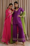 Harshita Singhvi_Purple Kurta And Palazzo Silk Embroidered Mirror Blunt V Short Set  _at_Aza_Fashions