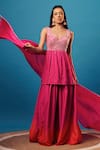 Harshita Singhvi_Pink Kurta And Palazzo French Crepe Hand Embroidered Salli Set  _at_Aza_Fashions