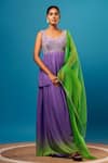 Buy_Harshita Singhvi_Purple Kurta And Palazzo French Crepe Hand Embroidered Salli Set  _at_Aza_Fashions