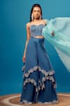 Buy_Harshita Singhvi_Blue Corset And Palazzo Crepe Hand Embroidered Cutdana Sweetheart Set  _at_Aza_Fashions