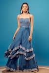 Harshita Singhvi_Blue Corset And Palazzo Crepe Hand Embroidered Cutdana Sweetheart Set  _Online_at_Aza_Fashions