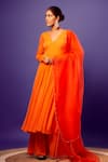 Buy_Harshita Singhvi_Orange Anarkali And Palazzo Chinon Crepe Hand Embroidered With Dupatta  _Online_at_Aza_Fashions