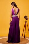 Shop_Harshita Singhvi_Purple Crop Top Silk Hand Embroidered Mirror Deep V Neck Sharara Set  _at_Aza_Fashions