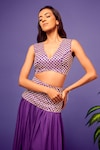 Buy_Harshita Singhvi_Purple Blouse And Palazzo French Crepe Hand Embroidered Salli V Neck Set _Online_at_Aza_Fashions