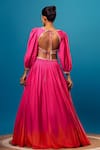 Shop_Harshita Singhvi_Pink French Crepe Hand Embroidered Mirror V Neck Blouse And Skirt Set _at_Aza_Fashions