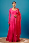 Harshita Singhvi_Fuchsia Anarkali Crepe Hand Embroidered Mirror Round Yoke With Dupatta _Online_at_Aza_Fashions