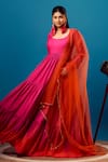 Harshita Singhvi_Pink Anarkali French Crepe Hand Embroidered Cutdana Neck Solid With Dupatta _Online_at_Aza_Fashions