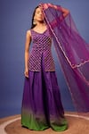 Buy_Harshita Singhvi_Purple Kurta Silk Hand Embroidered Sequins Leaf Neck Palazzo Set _at_Aza_Fashions