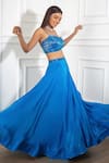 Buy_Harshita Singhvi_Blue Lehenga And Blouse Crepe Hand Embroidered Marble Texture Sweetheart Set _Online_at_Aza_Fashions