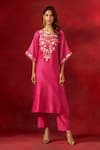 Buy_Anantaa by Roohi_Fuchsia Silk Chanderi Embroidered Sequins Round Resham Yoke Kaftan Pant Set_at_Aza_Fashions