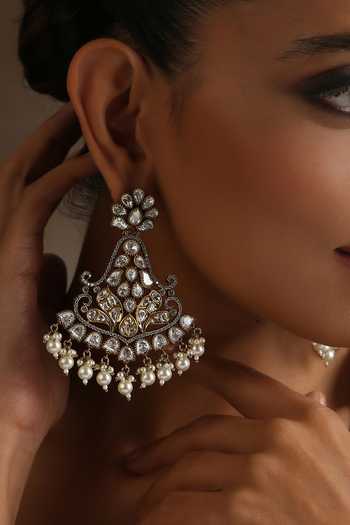 Swabhimann_Grey Beads, Diamonds Victorian Polki Embellished Chandbalis _Online_at_Aza_Fashions