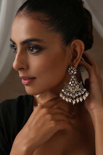 Buy_Swabhimann_Grey Beads, Diamonds Victorian Polki Embellished Chandbalis _Online_at_Aza_Fashions