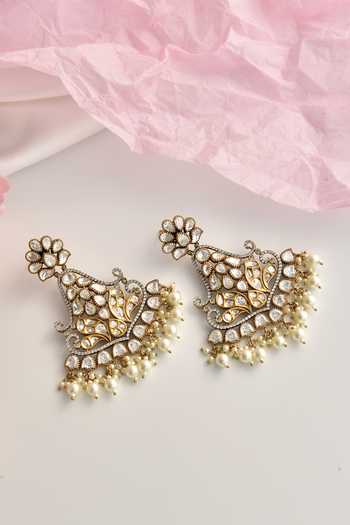 Shop_Swabhimann_Grey Beads, Diamonds Victorian Polki Embellished Chandbalis _at_Aza_Fashions