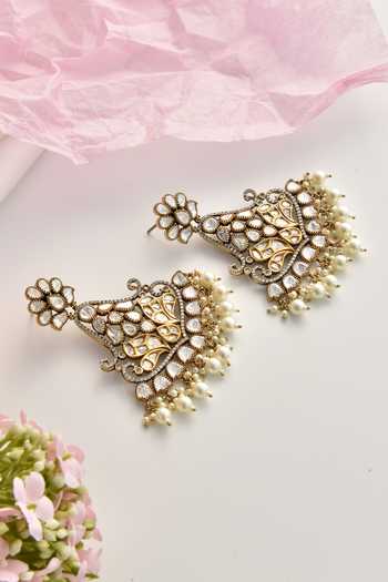 Shop_Swabhimann_Grey Beads, Diamonds Victorian Polki Embellished Chandbalis _Online_at_Aza_Fashions