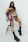 Buy_Riti_Wine Godhadi Patchwork Reshma Grande Preloved Silk Saree Backpack_Online_at_Aza_Fashions