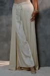 Neither Nor_Beige Linen Viscose Blend Plain Gathered Wrap Trouser  _Online_at_Aza_Fashions