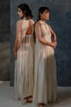 Shop_Neither Nor_Off White Cotton Silk Blend Embroidered Thread Halter Maxi Dress  _Online_at_Aza_Fashions