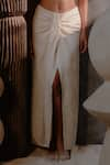 Buy_Neither Nor_Beige Linen Viscose Blend Solid Plain Draped Skirt  _Online_at_Aza_Fashions