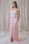 Buy_Neither Nor_Pink Linen Viscose Blend Solid Draped Long Skirt  _at_Aza_Fashions