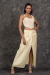 Buy_Neither Nor_Yellow Linen Viscose Blend Solid Plain Draped Long Skirt  _at_Aza_Fashions