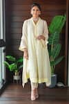 Buy_Neither Nor_Yellow Cotton Silk Blend Embroidered Thread V Work Kurta With Slip  _at_Aza_Fashions