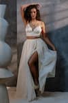 Buy_Neither Nor_Off White Cotton Silk Blend Solid Gathered Wrap Long Skirt _at_Aza_Fashions