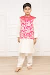 Buy_Pinkcow designs pvt ltd_Pink Brocade Floral Pattern Bundi Kurta Set _at_Aza_Fashions