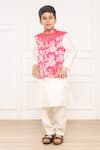 Pinkcow designs pvt ltd_Pink Brocade Floral Pattern Bundi Kurta Set _Online_at_Aza_Fashions