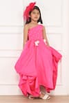 Pinkcow designs pvt ltd_Pink Tafetta Embellished Pearl Tiny Tots Gown _Online_at_Aza_Fashions