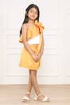 Pinkcow designs pvt ltd_Yellow Scuba Tiny Threads One-shoulder Top And Skirt Set _Online_at_Aza_Fashions
