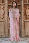Buy_Vana Ethnics_Pink Viscose Embroidery Sequins Sheesha Bloom Saree With Blouse _at_Aza_Fashions